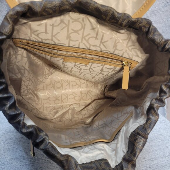 Calvin Klein Backpack Monogram Logo CK Print Drawstring Flap Bag - Picture 8 of 11